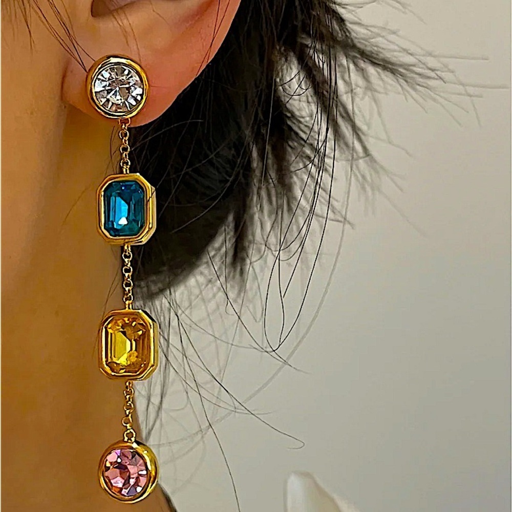 Multicolor Square Dangle Earrings Noble Elegant Face Modifying Earrings